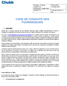 Code de conduite des fournisseurs 2022-2023 - Chubb