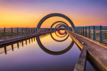 Falkirk,Wheel,At,Sunset.,Falkirk,Wheel,Is,A,Rotating,Boat